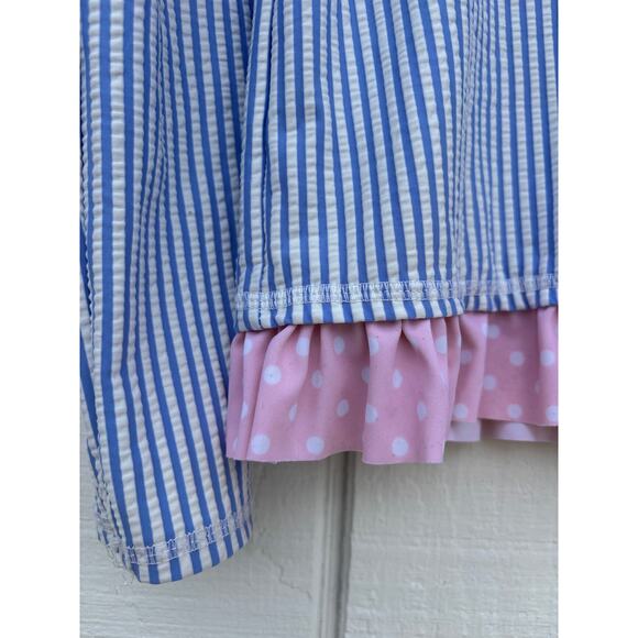 Ruffle Butts Seersucker Rash Guard, Pink Ruffle, Swim, Beach, Size 7 - Picture 3 of 4
